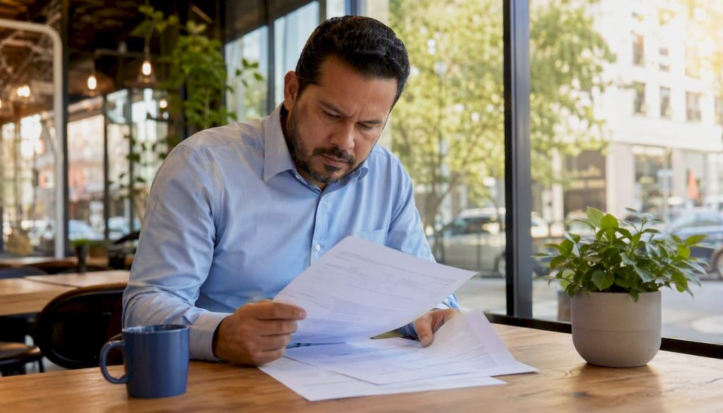 Logistics manager reviewing freight shipping invoices