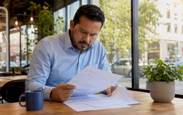 Logistics manager reviewing freight shipping invoices
