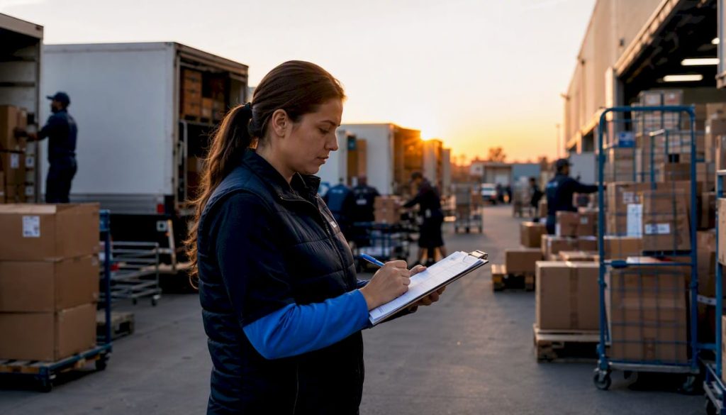 Warehouse manager reviewing fulfillment inventory
