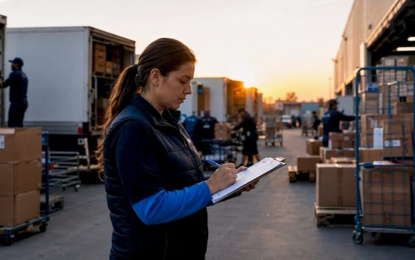 Warehouse manager reviewing fulfillment inventory