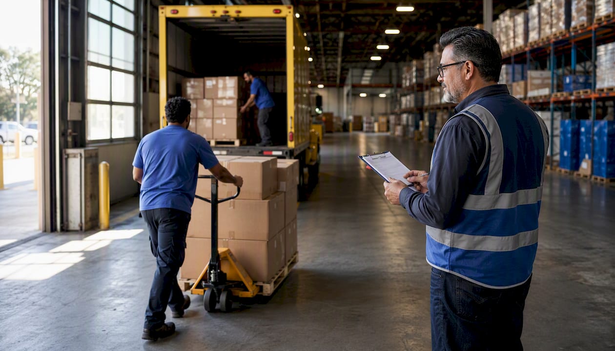 Warehouse clerk scanning inbound shipment