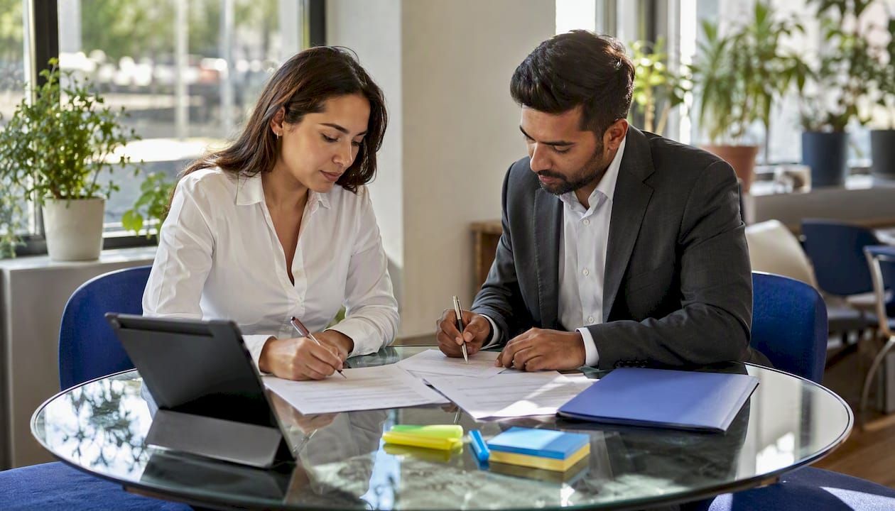 Business partners signing Importer of Record documents