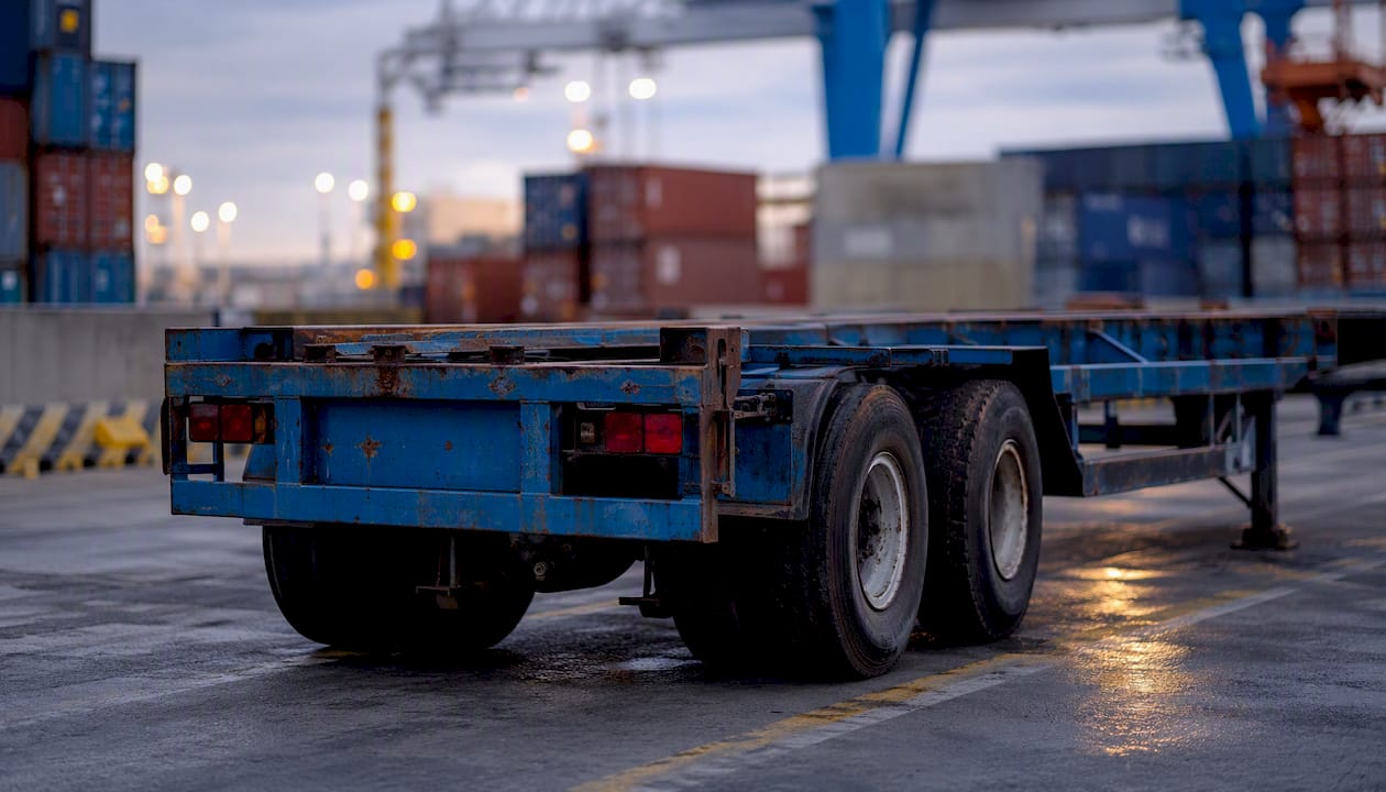Idle container chassis at terminal yard