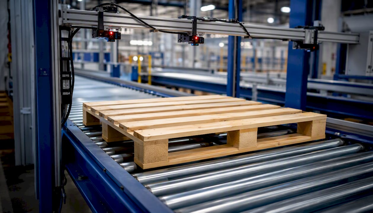 Pallet on automated conveyor system