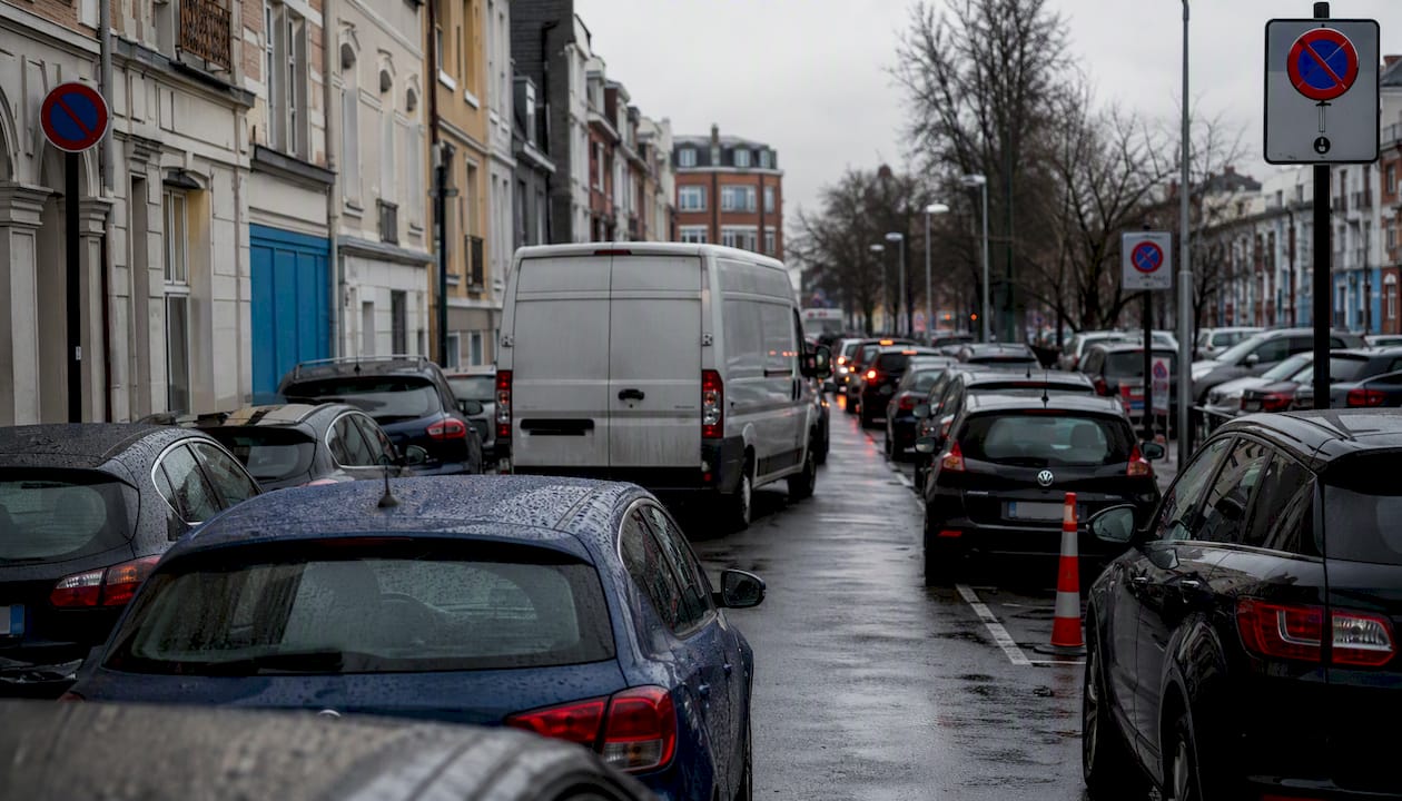 Delivery van in urban parking congestion