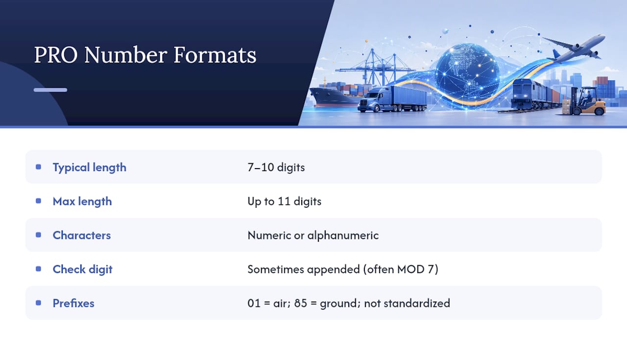 Diagram comparing PRO number formats and digit variations