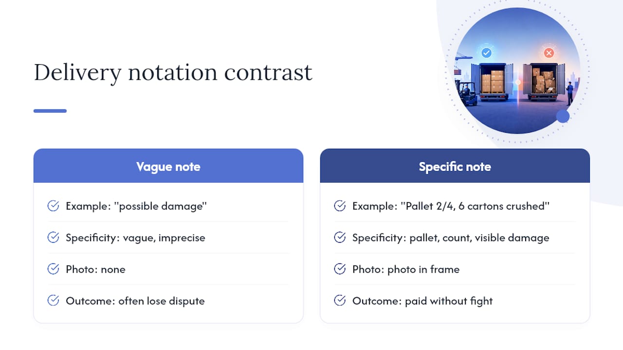 Specific versus vague freight damage notation