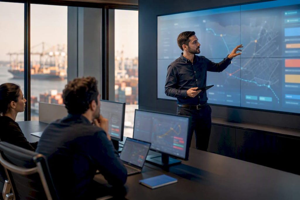 Logistics team monitoring freight operations