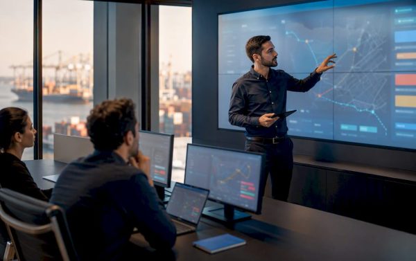 Logistics team monitoring freight operations