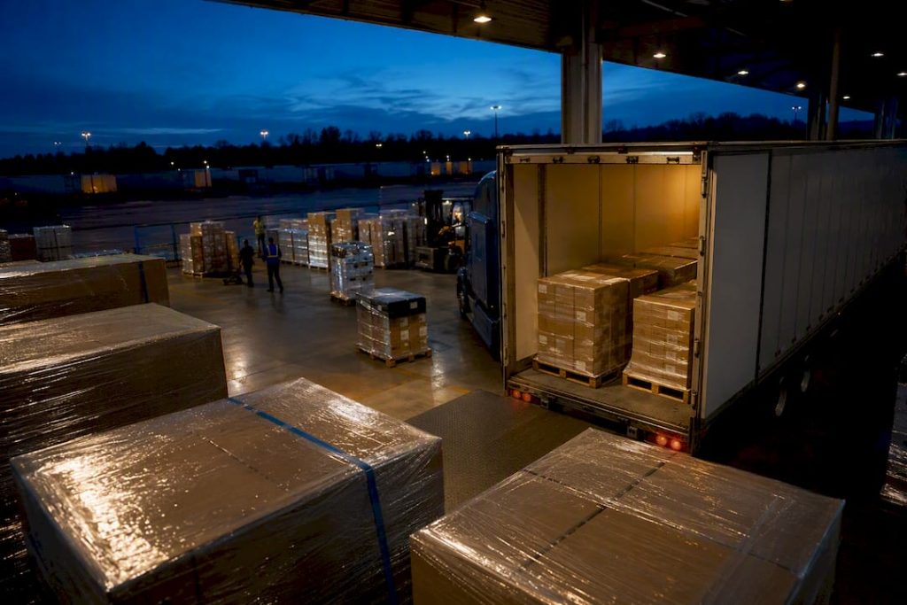 Freight shipments grouped at consolidation center