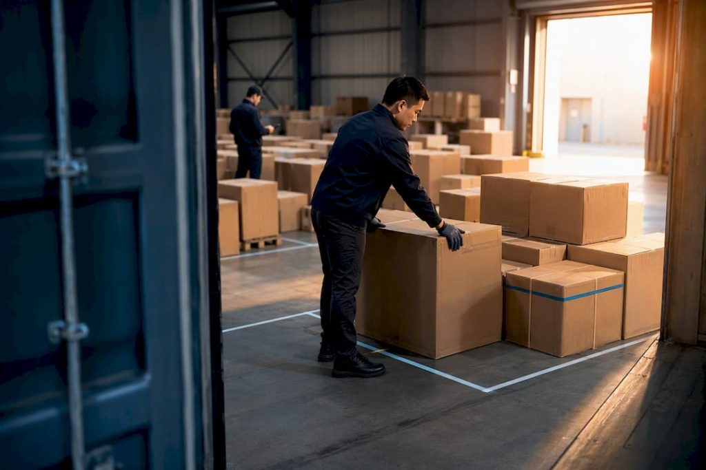 Workers sorting LCL cargo inside CFS warehouse