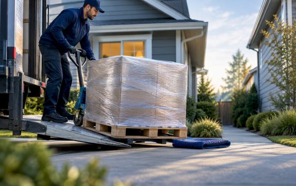 Pallet delivery at a suburban home