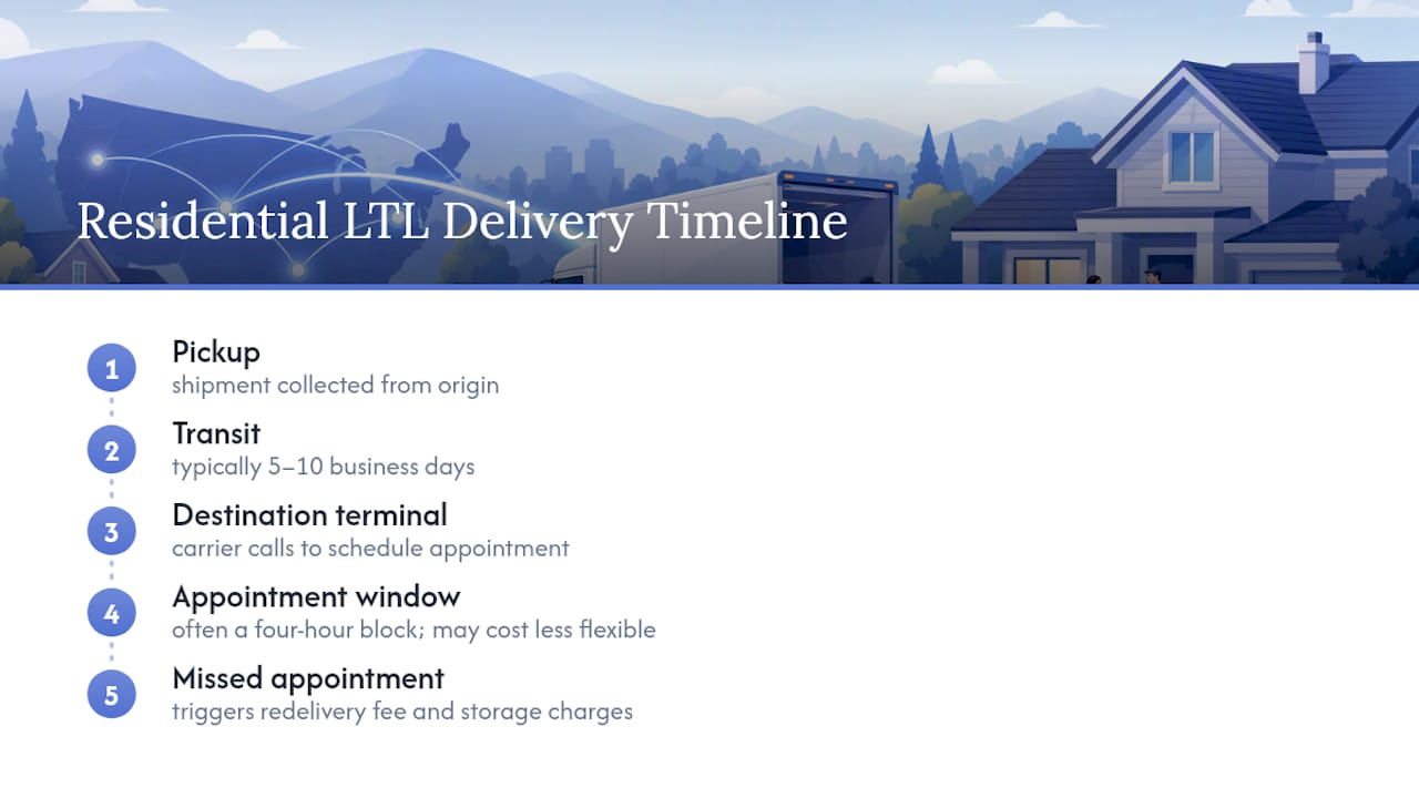 Residential freight delivery timeline and appointment process