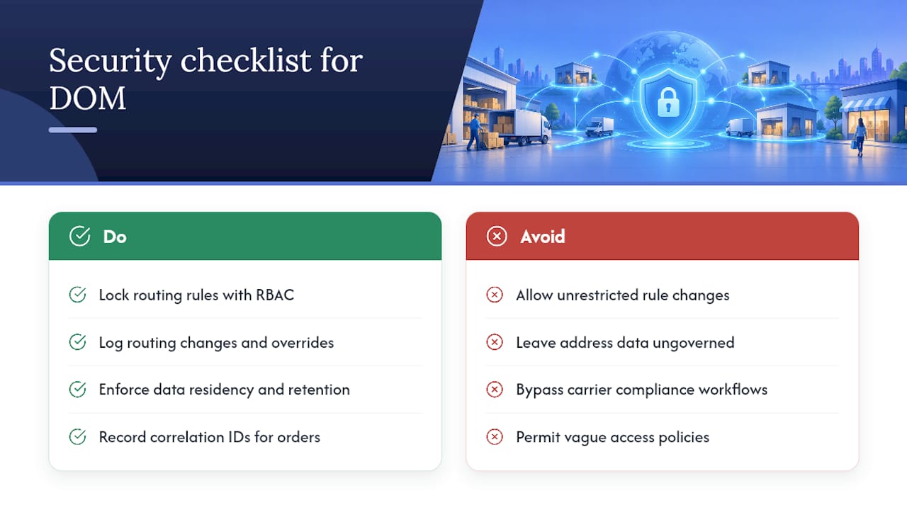 Security and compliance considerations in distributed order management — overview diagram
