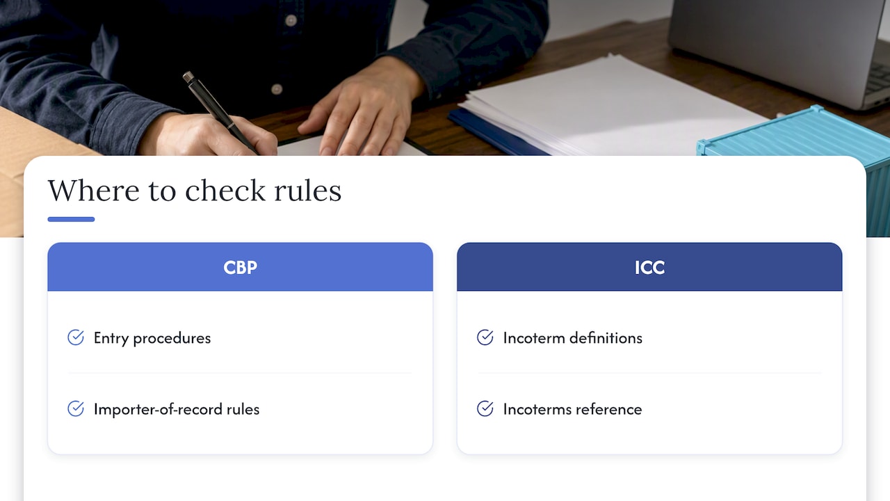 Where to check official rules on entry and Incoterms — overview diagram