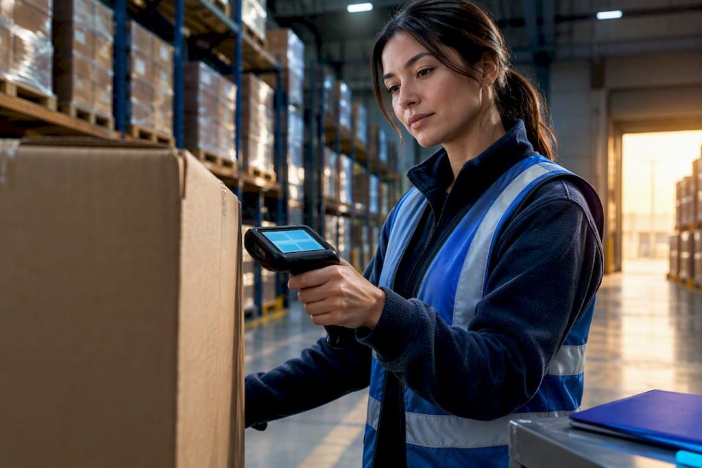 Coordinator scanning inbound shipment carton