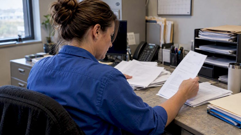 Specialist reviewing freight charge records