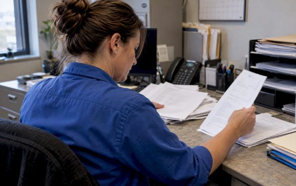 Specialist reviewing freight charge records