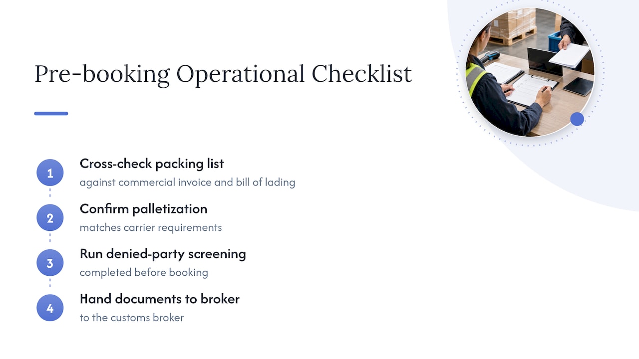Pre-booking shipping document control flow