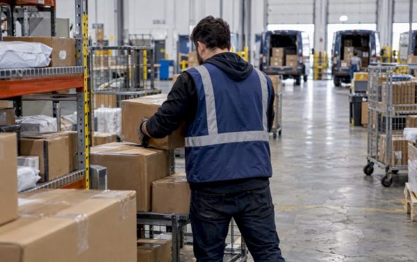 Warehouse worker sorting seller fulfilled orders