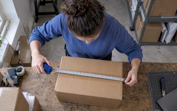 Parcel being measured for dimensional weight