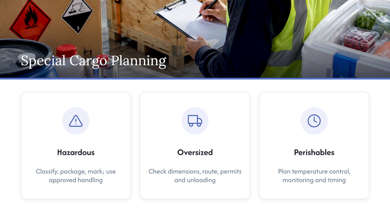 Three special cargo categories and planning needs