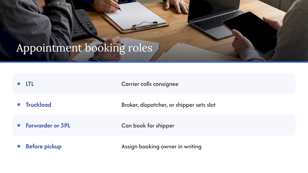 Who books freight delivery appointments by mode